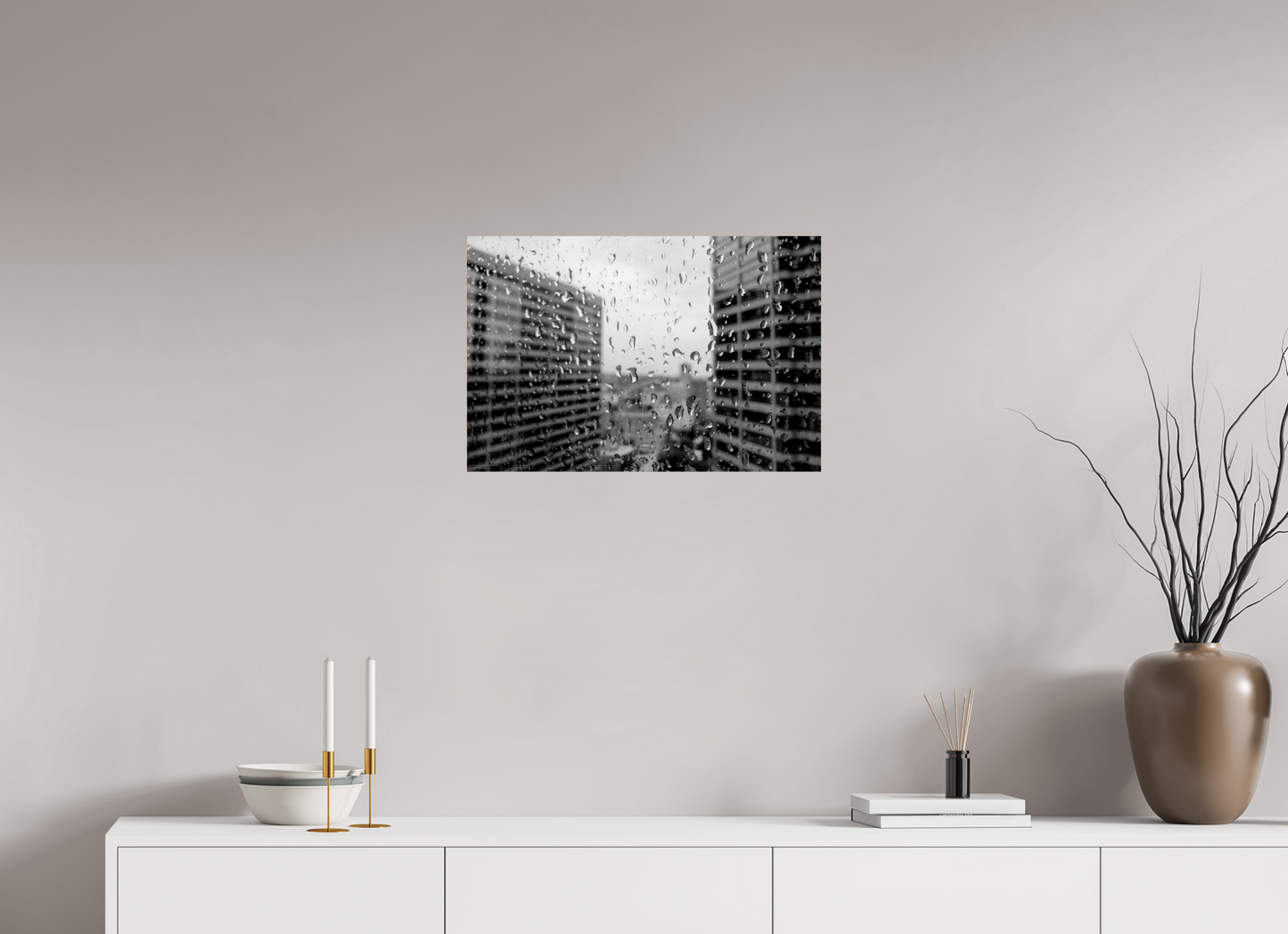 24 x 16″, -Photo Print on Fujiflex High Gloss Rain on the 40th Floor – Seattle Black and White Fine Art Photography