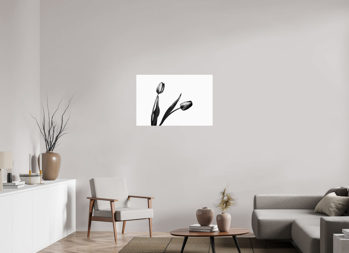 36 x 24″, -Giclée Fine Art Print Pair of Tulips Black and White Fine Art Photograph
