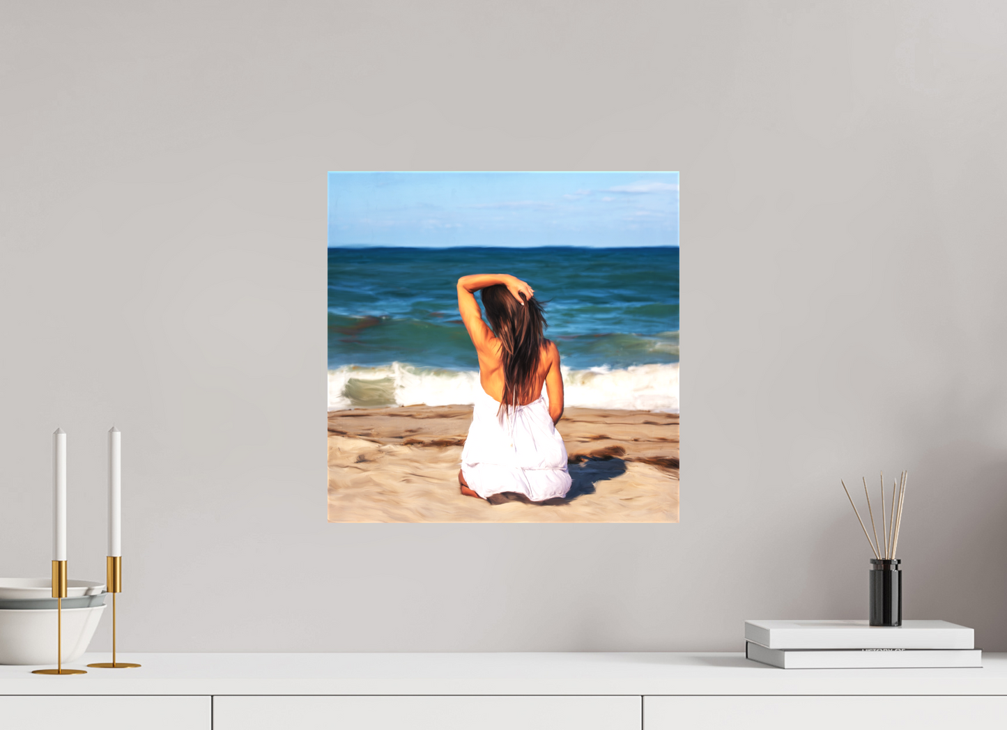 15 x 15″, -Matte Canvas on Stretcher Frame Last Day at the Beach