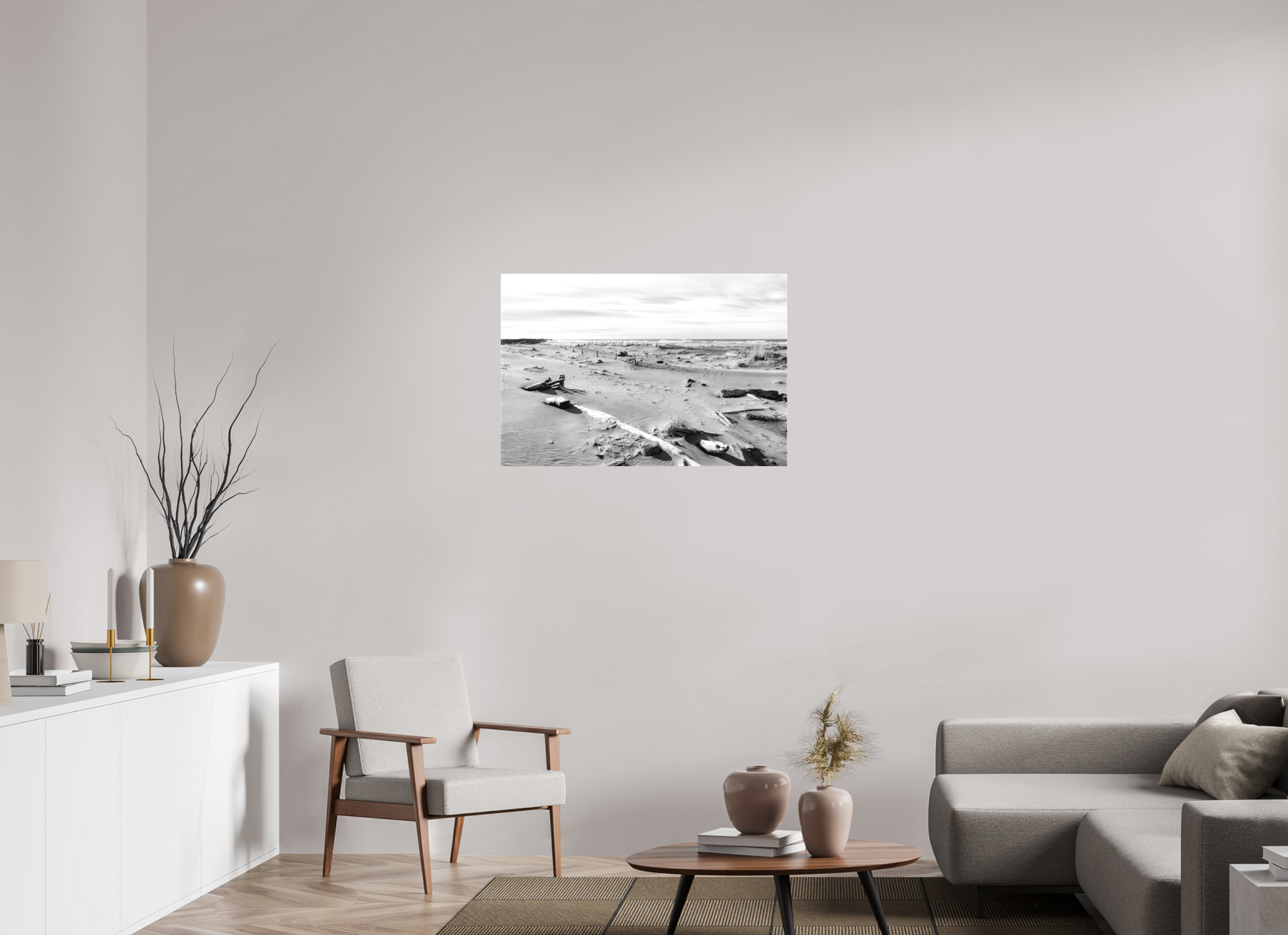 36 x 24″, -Textile Print on Stretcher Frame Edge of the Pacific Cape Disappointment in Black and White