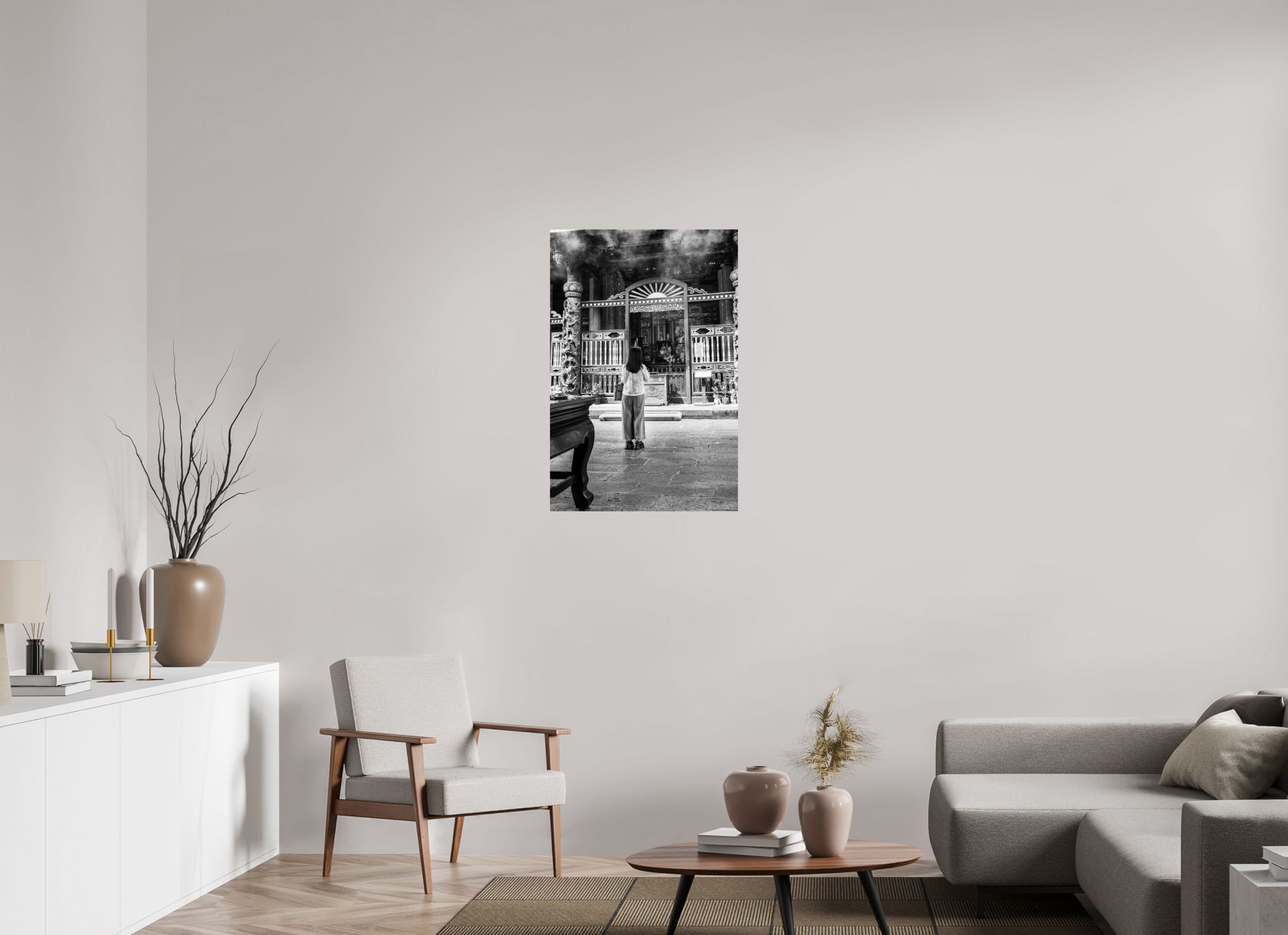 24 x 36″, -Photo Print on Ilford BW Paper Long Shan Temple Interior Black and White Fine Art Photograph Taipei Taiwan