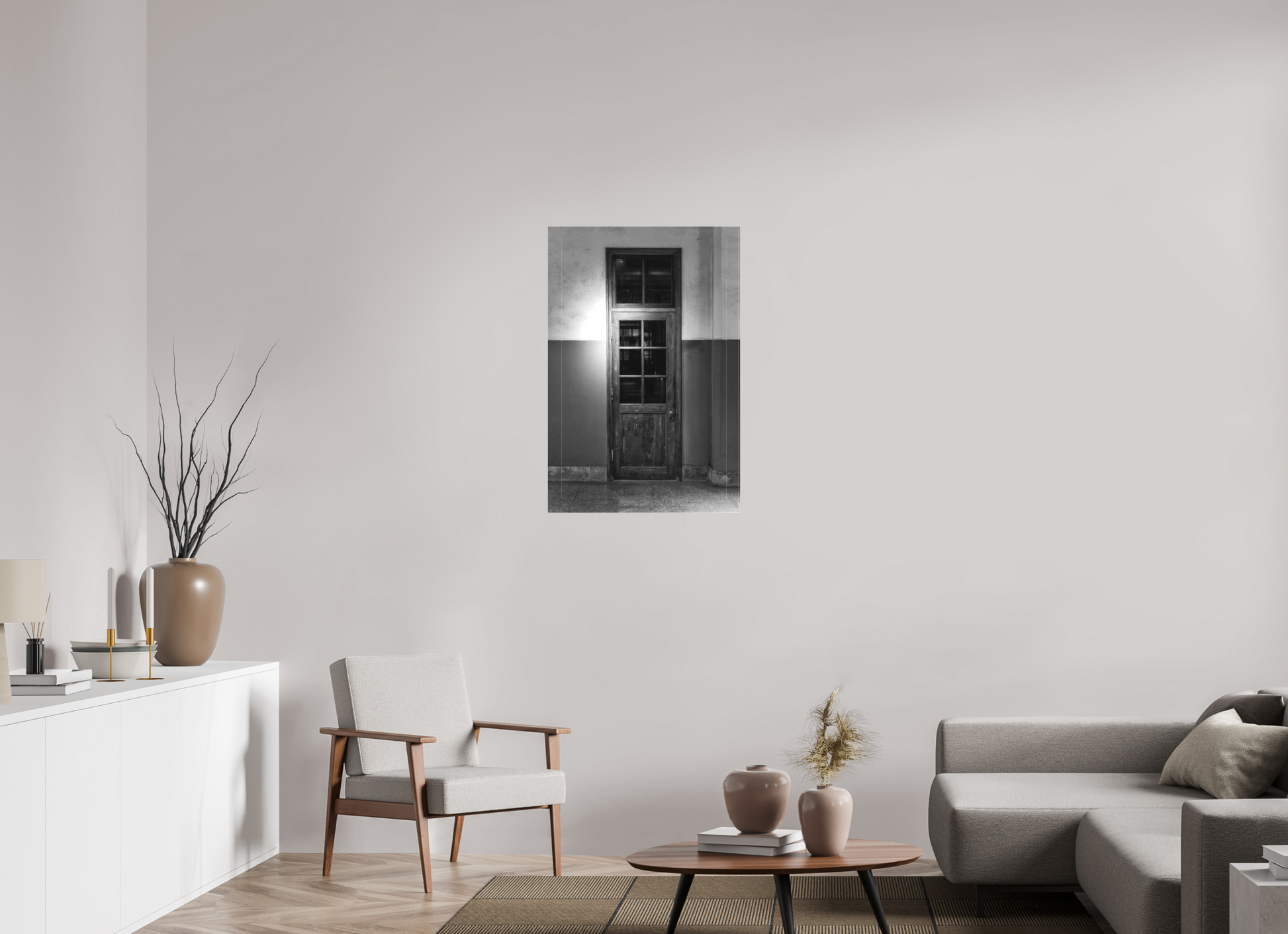 24 x 36″, -Textile Print on Stretcher Frame Old Wood Door Black and White Fine Art Photograph Taipei Taiwan