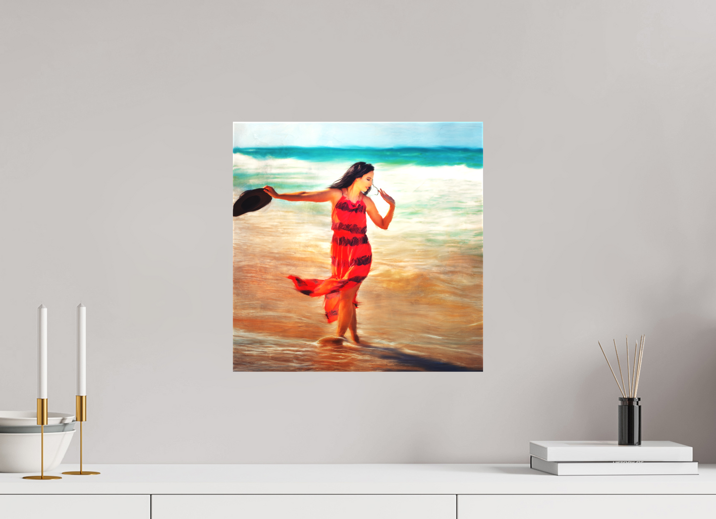 15 x 15″, -Textile Print on Stretcher Frame Sun Dance