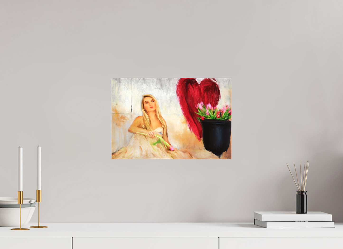 15 x 10″, -Textile Print on Stretcher Frame Another Fall From Grace – A Symbolic Exploration of Beauty, Loss, and Rebirth