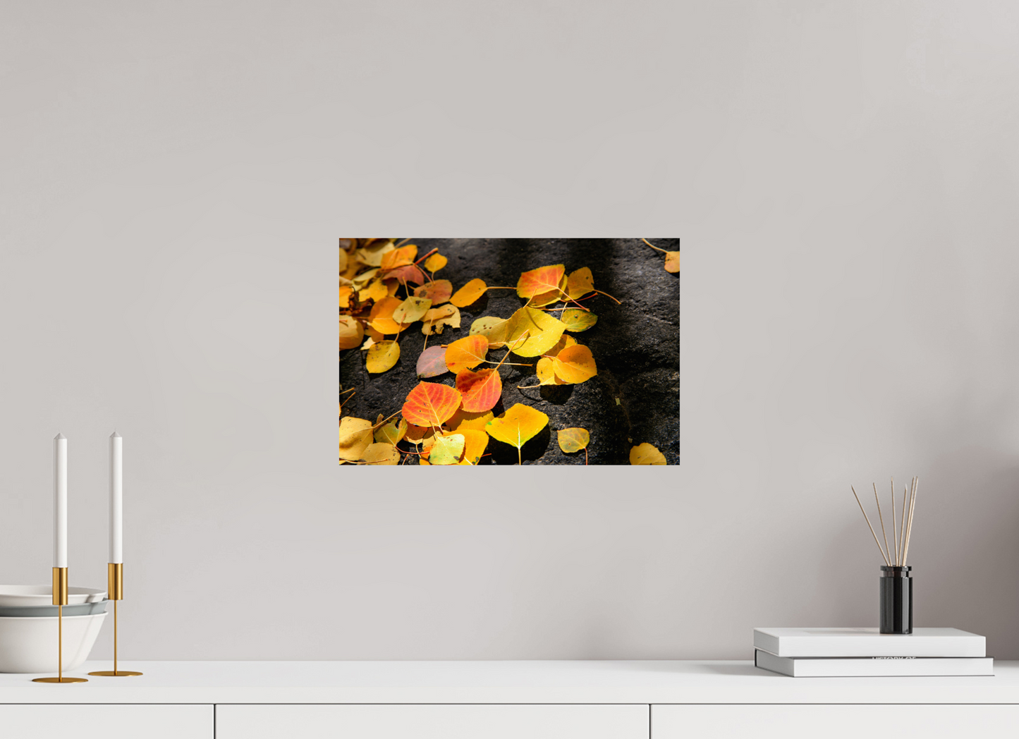15 x 10″, -Photo Print on Fuji Crystal DP II Autumn Aspen Leaves on Stone