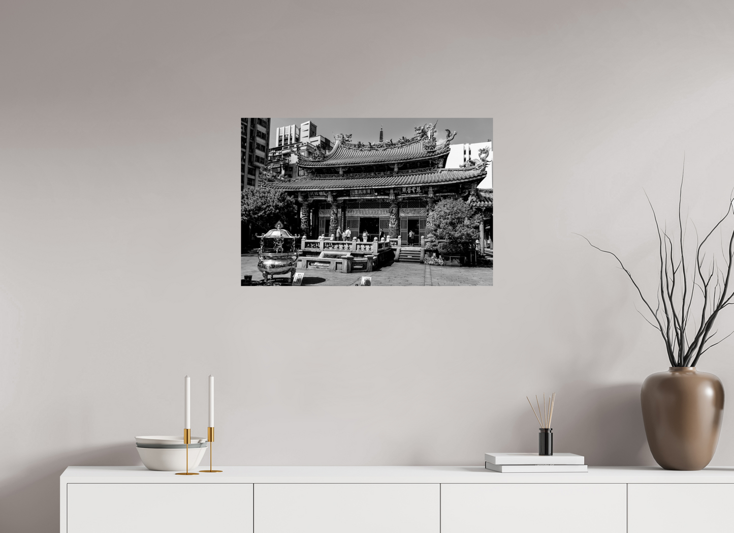 30 x 20″, -Photo Print on Fujiflex High Gloss Long Shan Temple Black and White Fine Art Photograph Taipei Taiwan