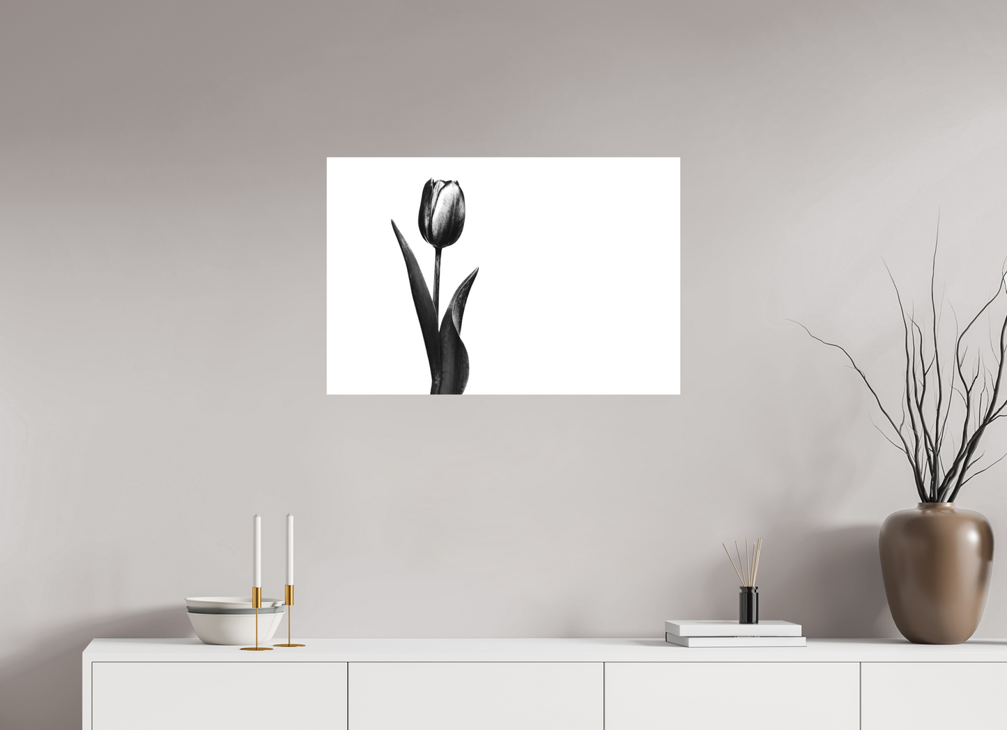 30 x 20″, -Matte Canvas on Stretcher Frame Tulip Fine Art Black and White Photograph