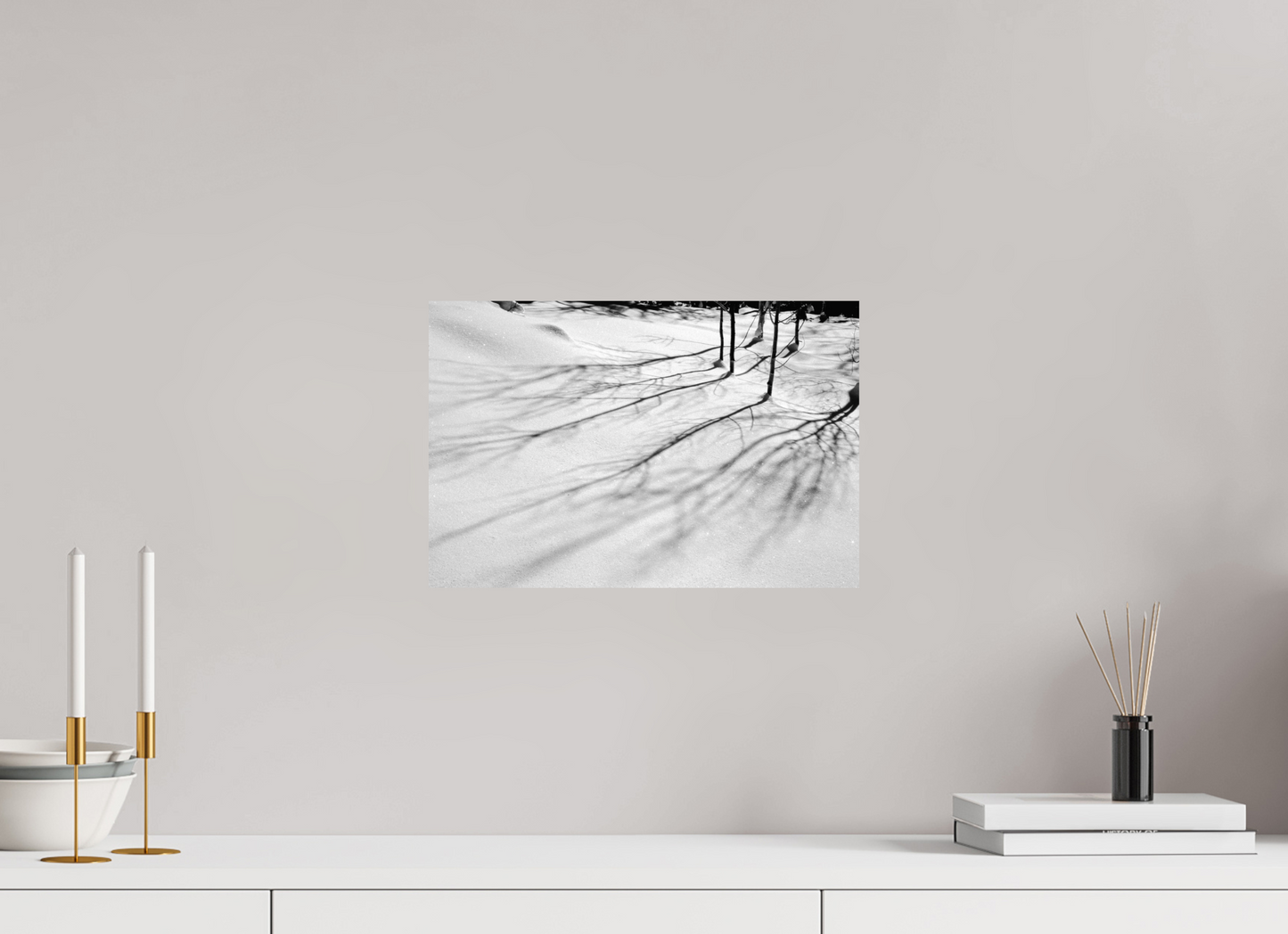 15 x 10″, -Giclée Fine Art Print Aspen Shadows | Shadow Play on the Snow: A Winter Study in Black and White