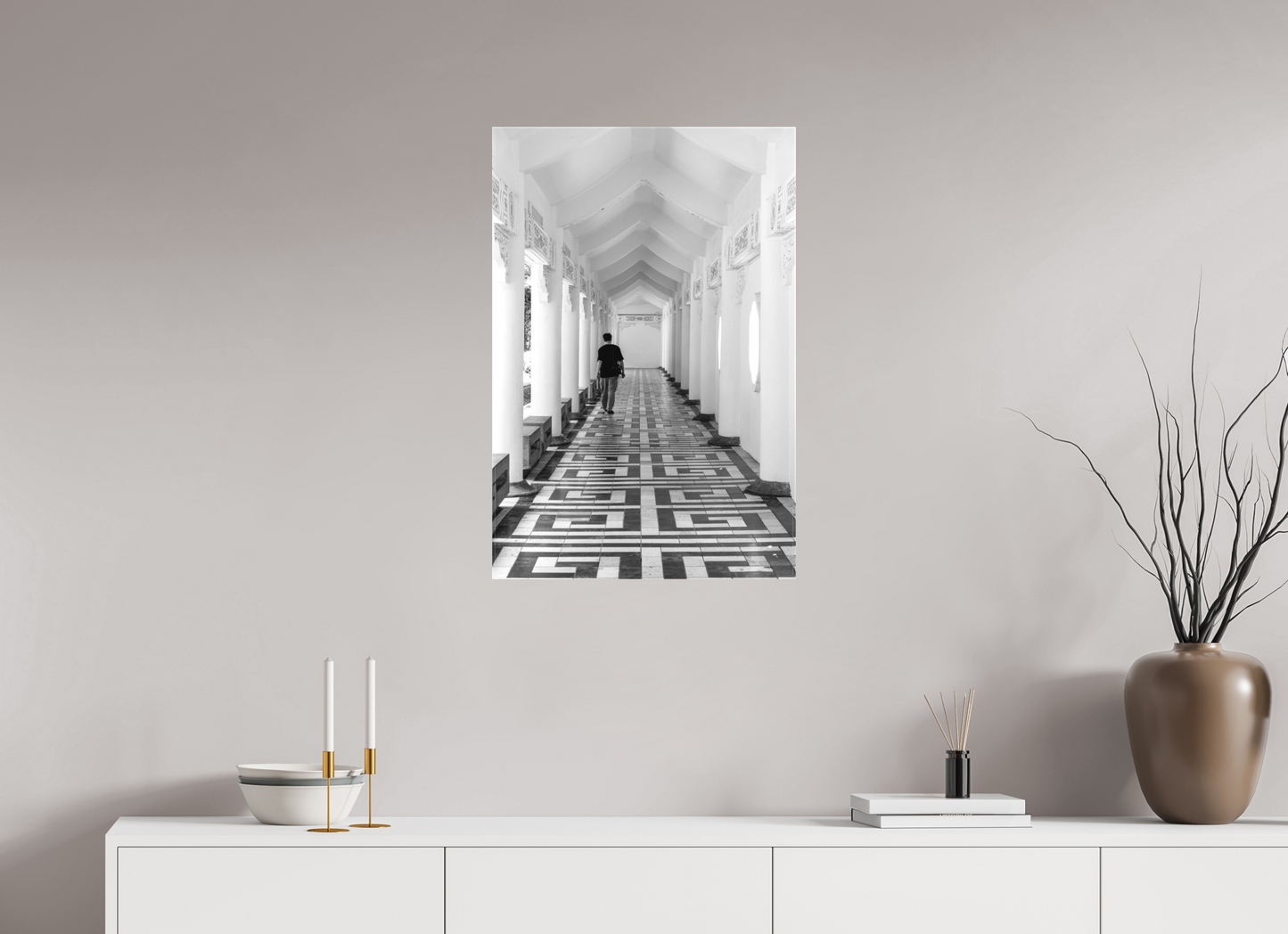 20 x 30″, -Textile Print on Stretcher Frame Archway Black and White Fine Art Photograph Taipei Taiwan