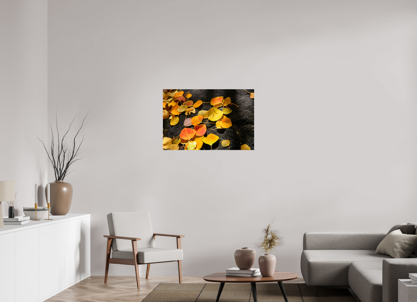 36 x 24″, -Giclée Fine Art Print Autumn Aspen Leaves on Stone