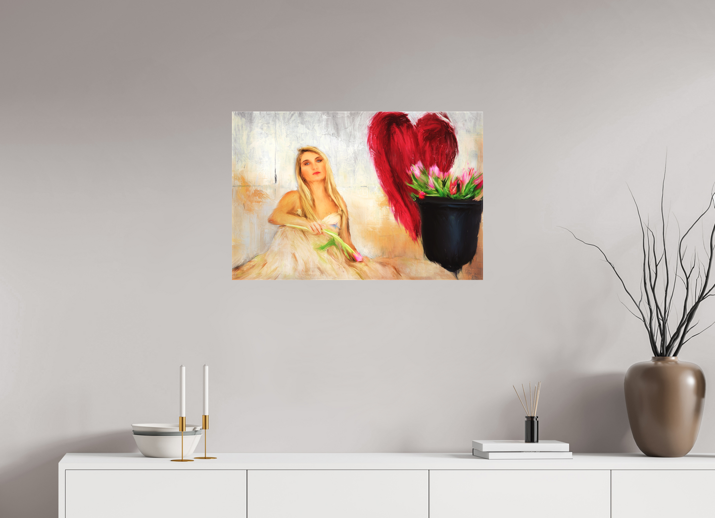 30 x 20″, -Matte Canvas on Stretcher Frame Another Fall From Grace – A Symbolic Exploration of Beauty, Loss, and Rebirth